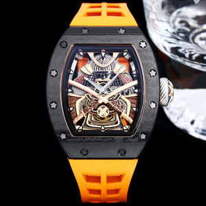 Montre homme populaire à mouvement automatique, boîtier en fibre de carbone noire, bracelet en caoutchouc, style affaires, mécanique, best-seller, vente chaude - Product Image 1