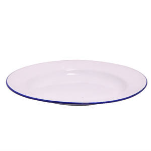 Plaques en émail blanc Plateaux à vaisselle ronds jetables durables de style champêtre pour les aliments de mariage en camping avec support en acier - Product Image 3