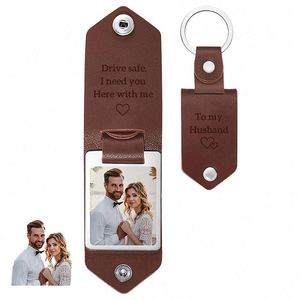 Stylish Stainless Steel Rectangular <b>Keychain</b> DIY UV Printing Custom Photo PU Leather <b>Personalized</b> Father's Day Family - Product Image 1