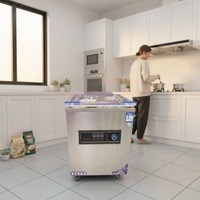 Scelleuse sous vide commerciale semi-automatique électrique 450TD avec boîtier en bois pour fruits de mer, légumes et produits divers (compatible humide/sec)