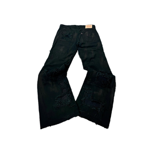 Vintage Western Super Flare Denim Jeans 100% Cotton Mid Waist Black Eco-Friendly Color Fade Proof Customized - Product Image 1