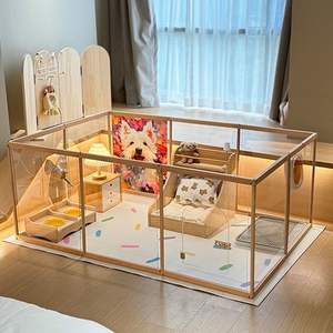 Kandang Anjing Kayu Solid Akrilik Kecil Transparan untuk Dalam Ruangan, Pagar Rumah Ruang Tamu, Grosir Rumah Hewan Peliharaan, Fitur Isolasi Tombol - Product Image 2