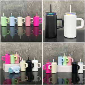 Gobelet isotherme en acier inoxydable de 16 oz pour sublimation, modèle Macaron Candy, avec poignée colorée et couvercles, expédié depuis l'entrepôt américain - Product Image 5