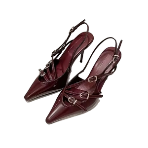 Tacones de Aguja de Charol Borgoña de Alta Calidad para Mujer, Plataforma Ultra Alta, Cierre Deslizante, Punta Cerrada de PU, Primavera-Verano - Product Image 1