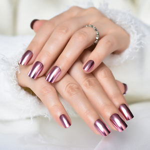 <span class=keywords><strong>Uñas</strong></span> postizas acrílicas de oro rosa decoración salón Squoval metálico de lujo a presión <span class=keywords><strong>en</strong></span> las <span class=keywords><strong>uñas</strong></span> - Product Image 4