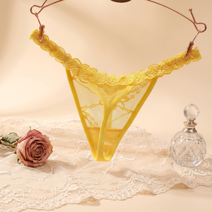 Vente en gros de string en dentelle taille basse pour femmes, broderie florale, maille transparente, sous-vêtements sexy, confortables, grandes tailles - Product Image 2