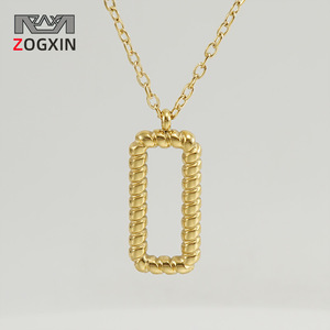 Zogxin Gold Stainless Steel Rectangular Twisted Pendant Necklace For Women Geometric Style Clavicle Chain - Product Image 1