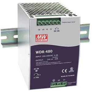 Fuente de Alimentación Mean Well WDR-480-48 de 480W para Riel DIN, Salida de 48V, Salida Única, Enfriamiento por Convección Natural - Product Image 1