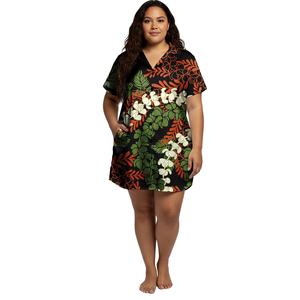 Vestido Informal y Acogedor para Reuniones Familiares, con Estampado Personalizado, Color Negro, Ropa de la Isla Samoa, Vestido Midi, Talla Grande, Pua Kenikeni - Product Image 1