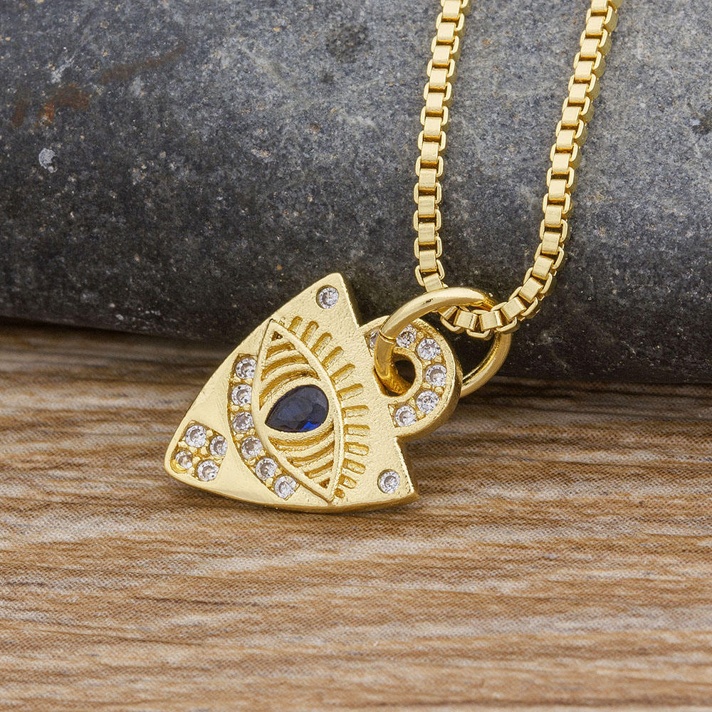 QIKU Ancient Egypt Triangular Eye Copper Zircon Women Necklace