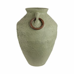 Vaso da terra moderno in ceramica verde con anelli in legno per l'arredamento del soggiorno - Product Image 3