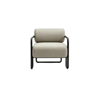 Fauteuil de détente moderne et confortable - Intérieur en lin, structure en bois massif avec pieds en fer sablé noir