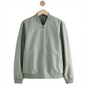 Chaqueta Bomber de Color Sólido para Hombre, Cierre de Cremallera, Cuello Mao, Estilo Casual, Transpirable para Invierno, Logotipo Frontal, Material de Poliéster - Product Image 1