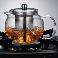 Théière en verre borosilicate résistante à la chaleur avec filtre en acier inoxydable, vente en gros d'usine, ensemble théière et bouilloire en verre