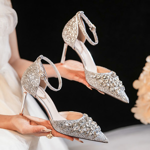 Sandales à talons pour femmes, bout pointu, talon aiguille, strass, fermeture à boucle, chaussures élégantes pour mariage et soirée, 8778-3 - Product Image 3