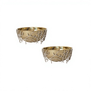 <b>Set</b> Of 2 Brass Food Serving <b>Bowl</b> With Stand Fantastic Design Round Shape Snacks Decorative <b>Bowl</b> For Sale - Product Image 1