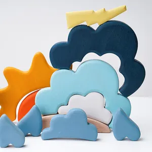 몬테소리 쌓기 중첩 퍼즐 블록 나무 무지개 날씨 구름 비 태양 천둥 바람 빌딩 블록 세트 장난감