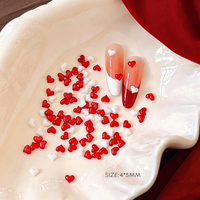 200 pièces/sac Breloques 3D Cœur pour Ongles Rouge Blanc, Strass en Résine à Dos Plat en Forme de Cœur, Décorations pour Manucure DIY Saint-Valentin