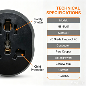 Adaptateur de <span class=keywords><strong>voyage</strong></span> universel avec mise à la terre 16A 250V, convertisseur de prise EU pour US, UK, AU vers <span class=keywords><strong>Europe</strong></span>, prise multi-standard, certifié CE - Product Image 2