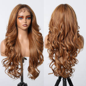 13*6 U parrucca in pizzo fatto a mano in fibra sintetica futuro naturale morbida parrucca di colore miscelazione ad alta densità capelli scuri radice 613 biondo - Product Image 1