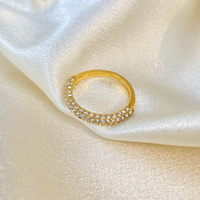 Nouvelle bague ronde en acier titane sertie de diamants, bijoux exquis en acier inoxydable plaqué or 18 carats, zircon blanc et vert, perle