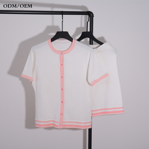 Maglione lavorato a maglia personalizzata <span class=keywords><strong>vestiti</strong></span> <span class=keywords><strong>estivi</strong></span> da <span class=keywords><strong>donna</strong></span> due pezzi Set di Shorts comodi maglia di <span class=keywords><strong>cotone</strong></span> uncinetto 2 pezzi maglione - Product Image 1