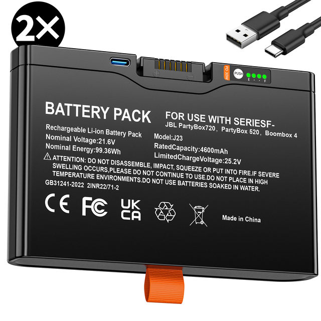 2-Piece Kit Replacement Battery for PartyBox 520/720 FG2CELL21700 Portable Speaker Built-in Smart Charge Indicators