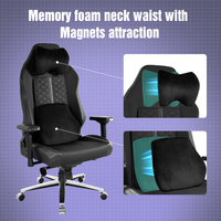 Nouvelle chaise de gamer 4D avec accoudoirs, massage pétrissant intégré (haut/bas), et coussin de nuque et de taille en velours à aimants.