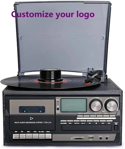 Tocadiscos Retro de Madera Multifunción 8 en 1, Reproductor y Grabador de Casetes, Reproductor de CD/DVD con Bluetooth, USB, SD, FM, AM, Audio Vintage - Product Image 1