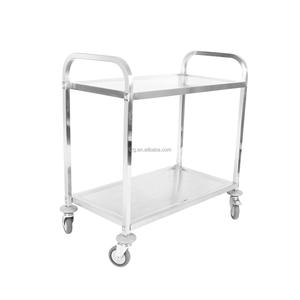 Chariot de service de cuisine à 2 niveaux en acier inoxydable argenté avec 4 roulettes - Product Image 2