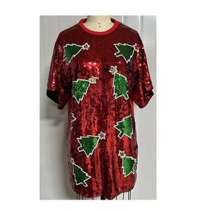 <span class=keywords><strong>Camicette</strong></span> da Donna Oversize con Paillettes Ricamate a Macchina, Lussuose e Scintillanti, per le Feste <span class=keywords><strong>Natalizie</strong></span>, Collezione Verde Natalizio - Product Image 3