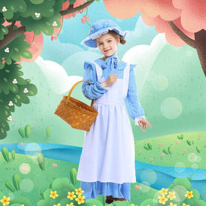 2024 pionnier fille Lolita Costume pour enfants mignon bleu colonial Prairie robe manches longues pour Halloween TV film inspiré - Product Image 3