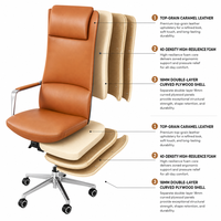 Chaise de bureau exécutive moderne à dossier haut en cuir pivotante avec appui-tête ergonomique et soutien lombaire