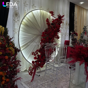 LEDA Wedding Decoration Supplies White Round Pleated Curtain Metal Led Lighted Wedding Arch <b>Backdrop</b> for Events - Product Image 2