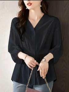 Último diseño Top Trending Pure 100% Cotton Frunt Open 3/4 Slvees Shirt para mujer Use Color blanco y negro Fabricante indio - Product Image 3