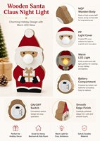 Veilleuse LED en bois poli écologique Père Noël, couleur personnalisable, ornement lumineux de bureau pour enfants