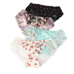 Celana dalam renda perempuan remaja breathable harga pabrik celana dalam bordir jala tipis pinggang Tengah