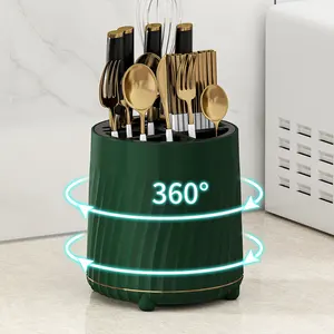 360เก็บมีดแบบหมุนได้อเนกประสงค์ถอดได้ที่เก็บเครื่องใช้บนโต๊ะอาหาร
