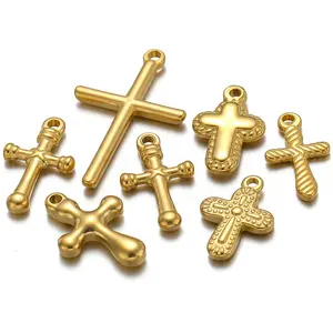 5Pcs Stainless Steel Casting Gold Color Plated Cross Charms Pendants for Women Necklace DIY Jewelry Making Wholesale