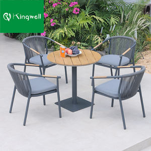 आधुनिक आँगन फर्नीचर लकड़ी डाइनिंग टेबल सेट आउटडोर डाइनिंग कुर्सी एल्यूमीनियम टेबल और रेस्तरां के लिए रस्सी 8 कुर्सियाँ - Product Image 6