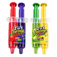 BESTAR 2 in 1 Syringe Jam Cair Permen Rasa Buah Squeeze Syringe Grosir OEM ODM Manisan Camilan Manis untuk Pesta Anak-anak