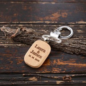 Laser Engraved Personalized <b>Name</b> <b>Tag</b> Metal Carabiner Keychain with Wooden Pendant Small Gift Wedding Inscription Wood Material - Product Image 2
