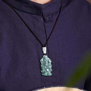 Jadeite ธรรมชาติน้ำสีฟ้าเทพเจ้าแห่งความมั่งคั่งจี้หยก unisex ของขวัญสไตล์จีนของขวัญประเมินราคา FG77ใบรับรอง - Product Image 4