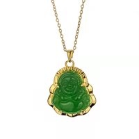 Pendentif bouddha en jade naturel, collier en acier titane, ne se décolore pas, 18k
