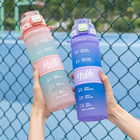 Nouvelle bouteille d'eau en plastique dégradé givré de 720 ml/1000 ml avec sangle portable pour le fitness et le yoga, pour boire directement à tout moment