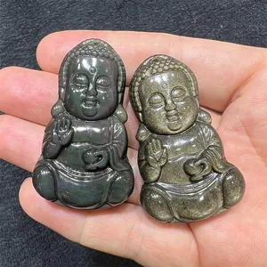 Hot Sales Natural Labradorite Carved Crystal Gemstone Buddha Pendant HigH Quality Stone Buddhist Jewelry Buddha Statue Necklace