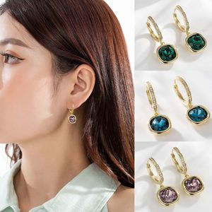 <b>Crystal</b> <b>Stud</b> <b>Earrings</b> Geometric Square Bezel Setting Purple Everyday Wear - Product Image 1