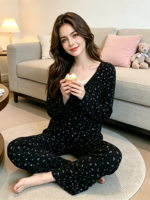 Ensemble de pyjama en modal tricoté luxueux et confortable pour femme, avec bonnets intégrés, deux pièces, printemps/automne