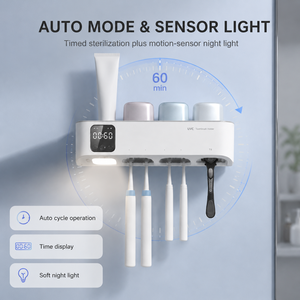 Auto Sensing UVC <b>Toothbrush</b> Sanitizers Detachable Warm Drying <b>Toothbrush</b> <b>Holder</b> with Time Display and Night Light - Product Image 3
