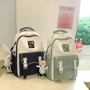 Sac à dos décontracté grande capacité pour filles et garçons, collégiens et lycéens, design simple et tendance, motif dessin animé, en nylon imperméable avec fermeture éclair - Product Image 2